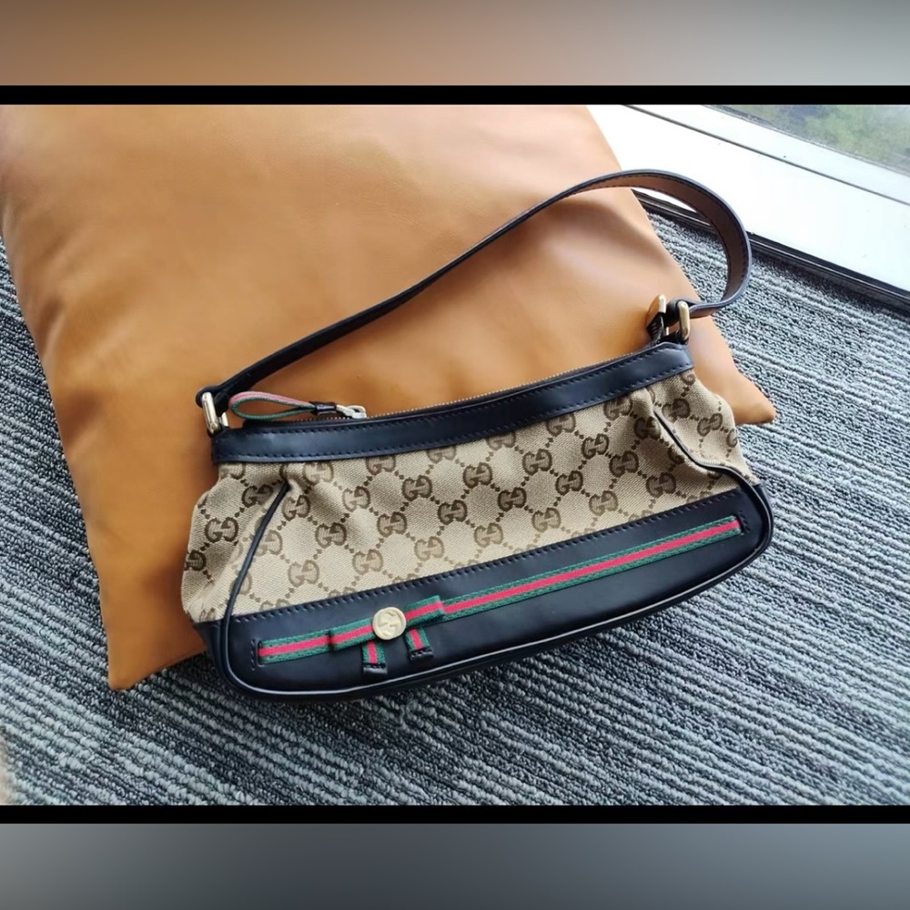 Gucci Mayfair Small Bow shoulder bag Original GG canvas with black leather Trim - Picture 3 of 15